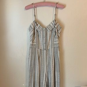 Anthropologie Cream and Gray Striped Jumpsuit